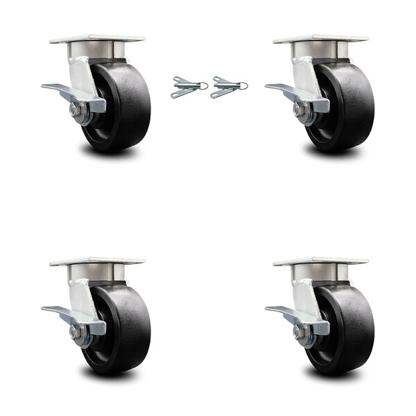Service Caster 5 Inch Kingpinless Glass Filled Nylon Wheel Caster Brakes 2 Swivel Locks, 4PK SCC-KP30S520-GFNR-SLB-BSL-2-SLB-2 - main
